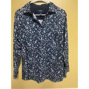 Chaps women's navy floral button-down blouse